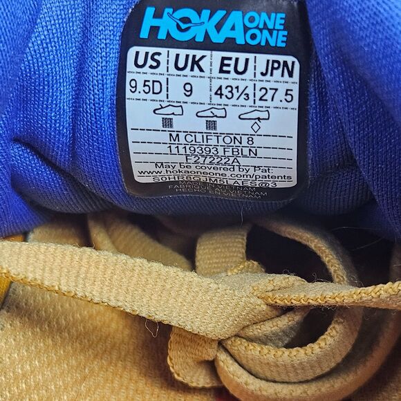 Hoka One One Clifton 8 Shoes Mens 9.5 D Fiesta Bluing Running 1119393 FBLN main image 5